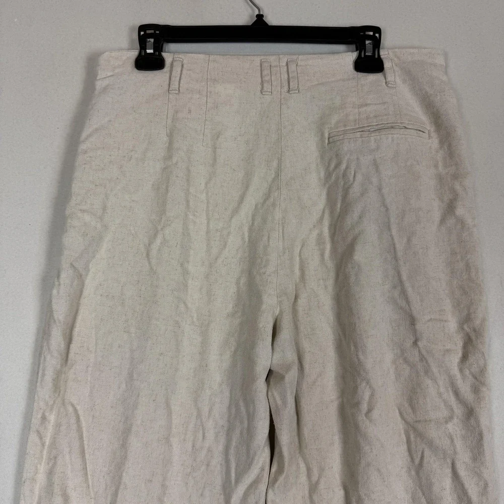 H&M Pants Womens 12 White Linen Blend Pleated Wide Leg Dress Twill Pockets